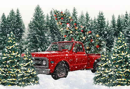 Red Truck Christmas Trees  Backdrop for Photography