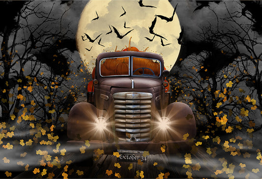 Halloween Drving Car Pumpkin Backdrop for Photography