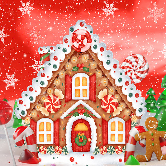 Christmas Backdrop Gingerbread House Candy for Photography