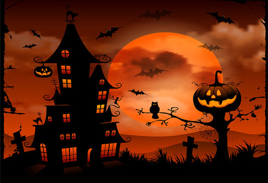 Halloween Backdrop Night Pumpkin Full Moon