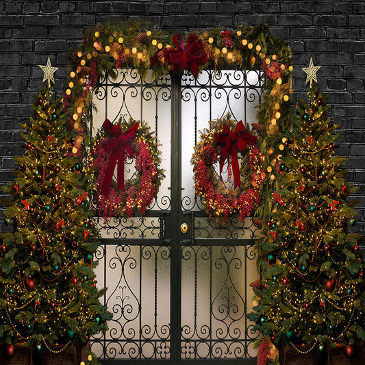 Christmas Door Wreath Lights Decoration Backdrop D900