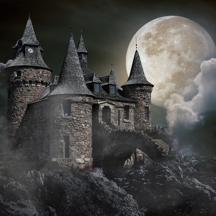 Halloween Midnight Castle Moonlight Backdrop D912
