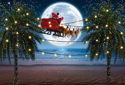 Seaside Tropical Tree Santa Christmas Backdrop