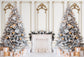 Wood Wall Christmas Trees Fireplace Photo Backdrop