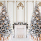 Wood Wall Christmas Trees Fireplace Photo Backdrop D916