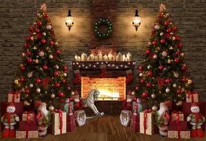 Christmas Gifts Fireplace Xmas Tree Photo Backdrop