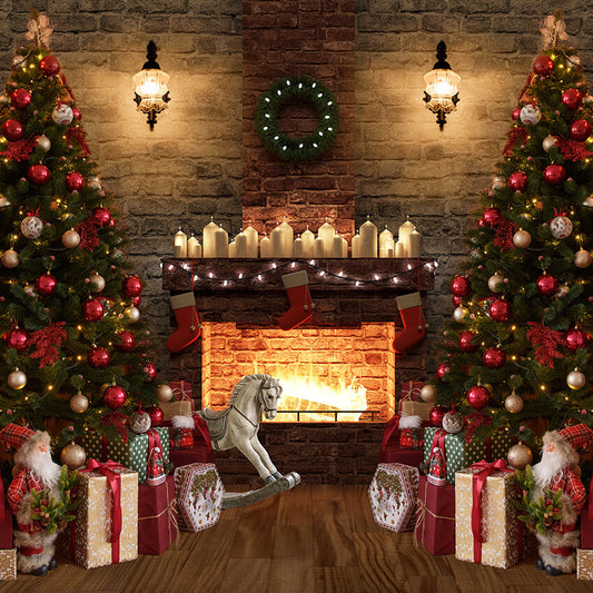 Christmas Gifts Fireplace Xmas Tree Photo Backdrop D920