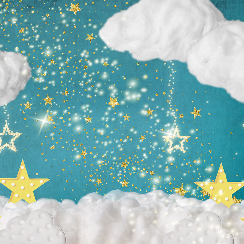 Twinkling Stars Clouds Birthday Cartoon Backdrop D922