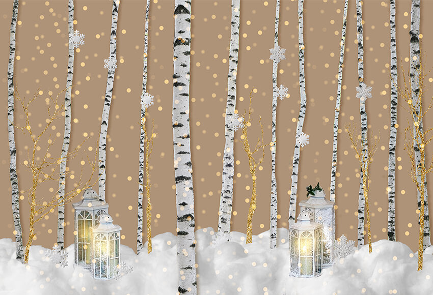 Tree Trunks Backdrop Scene Winter Tree Trunk Snowflake Christmas Backdrop D924