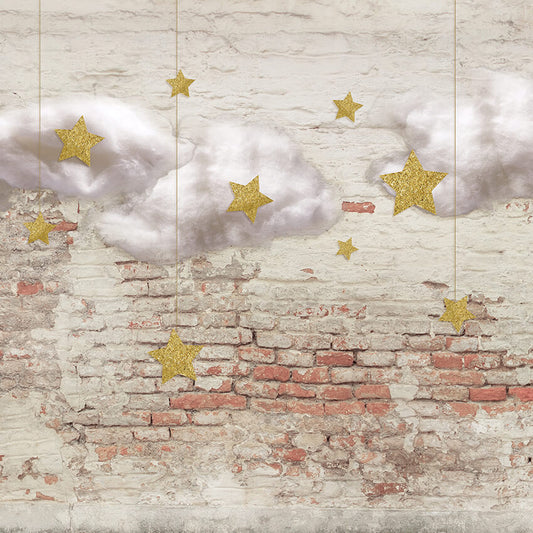 Clouds Stars On Brick Wall Photography Backdrop D925