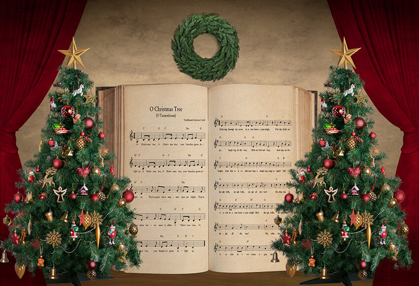 Christmas Tree Carol Stage Curtain Backdrop
