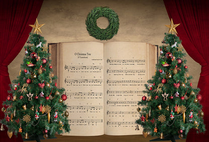 Christmas Tree Carol Stage Curtain Backdrop