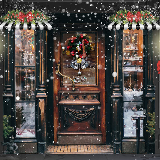 Snowy Winter Christmas Shop Door Backdrop D928