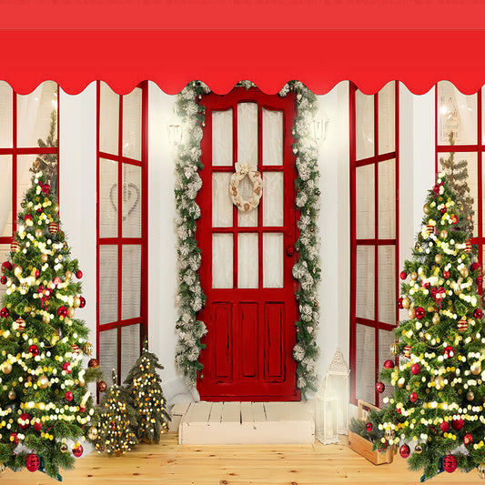 Christmas Shop Door Sparking Tree Backdrop D935