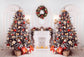 Cozy Fireplace Xmas Tree Gifts House Backdrop
