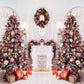 Cozy Fireplace Xmas Tree Gifts House Backdrop D937