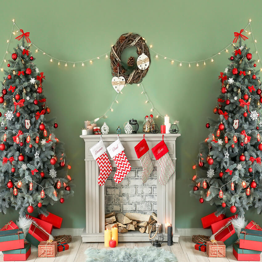 Socks Fireplace Christmas Tree Decoration Backdrop D938