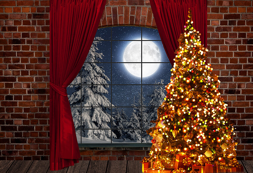 Christmas Tree Window Moon Backdrop