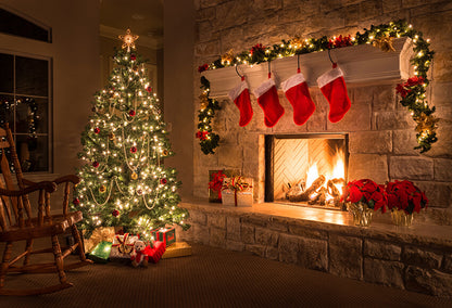 Twinkle Christmas Tree Fireplace Backdrop