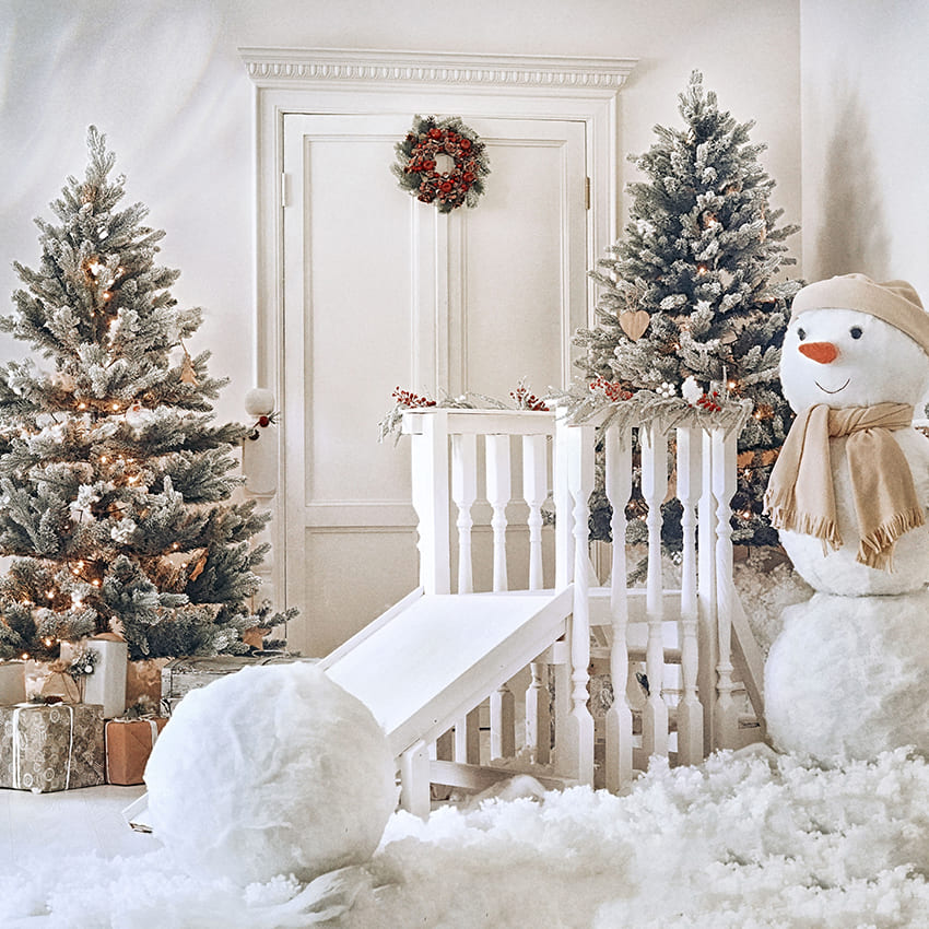 Christmas Tree Snowman Photo Studio Backdrop D986