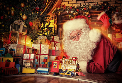 Santa Claus Toy Train Christmas Backdrop