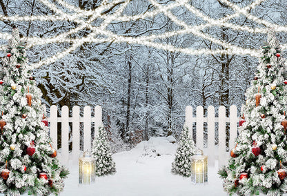 Frozen Forest Light Strings Christmas Backdrop