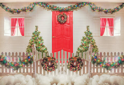 Christmas Wreath Fence Decoration Backdrop