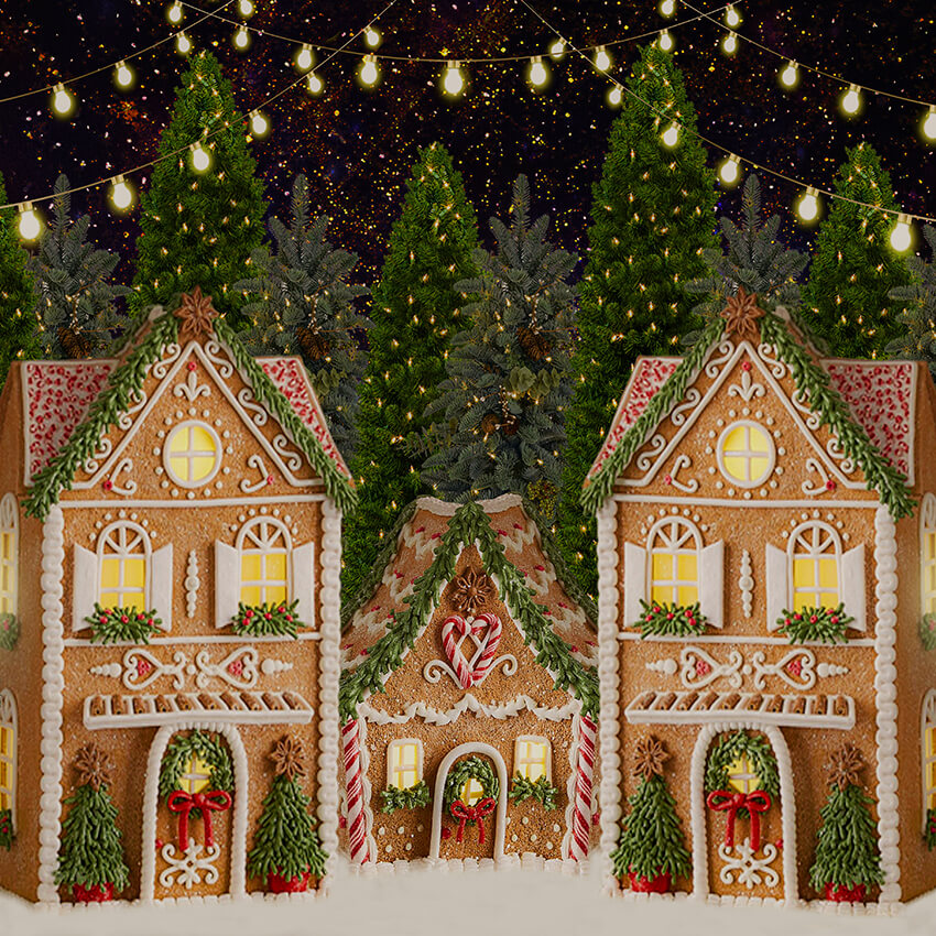 Gingerbread House Christmas Tree Backdrop D998 – Dbackdrop