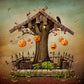 Treehouse Halloween Pumpkin Lanterns Backdrop