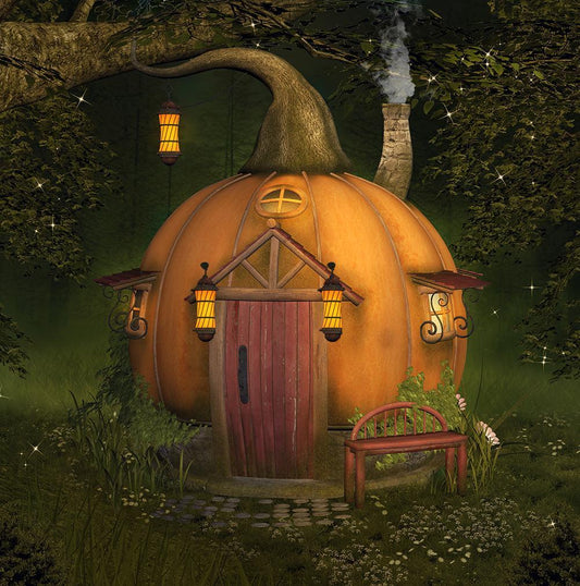 Forest House Pumpkins Halloween Backdrop