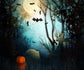 Graveyard Moonlight Bats Halloween Backdrop
