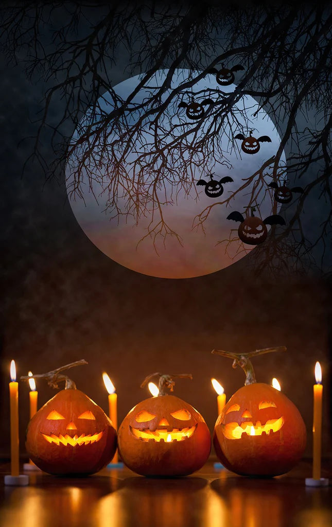 Halloween Pumpkin Lanterns Candles Backdrop