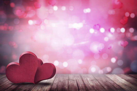 Valentine's Day Red Love Heart Bokeh Photo Backdrops F-2942