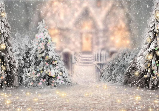 Winter Snow Christmas Tree Bokeh Photo Studio Backdrop  G-1194