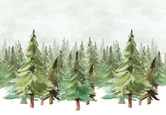 Christmas Trees Backdrop Watercolor Painting Snow Backdrop for Photography G-1202