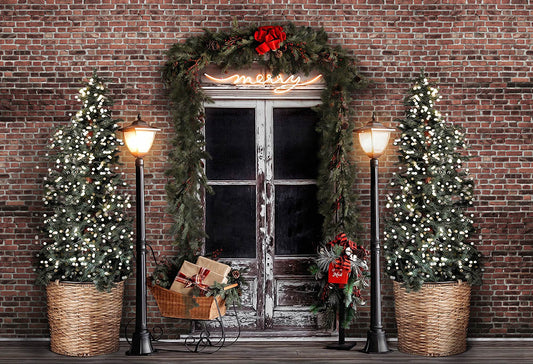 Brick Wall Background Christmas Trees Backdrop for Merry Christmas G-1436