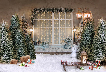 Christmas Trees Snowman Window Decorative Backdrop for Photography G-1437