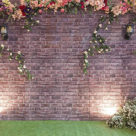 Brick Wall  With Flower Plants Photography Backdrops