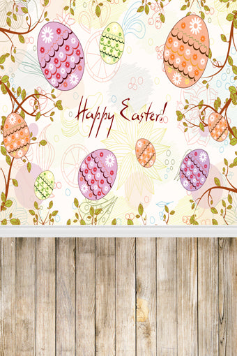 Happy Easter Eggs  With Wood Floor Backdrops for Pictures GE-003