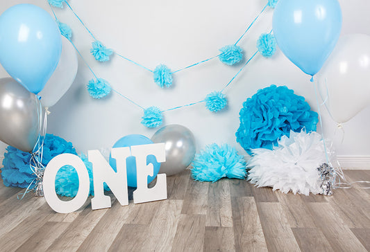 Flower Wall Ballons Blue Background Backdrop for Baby Boy Photography GX-1036