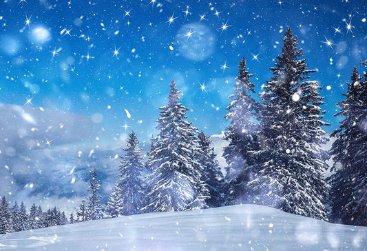 Beautiful Blue Sky Winter Snow Christmas Trees Backdrop GX-1076