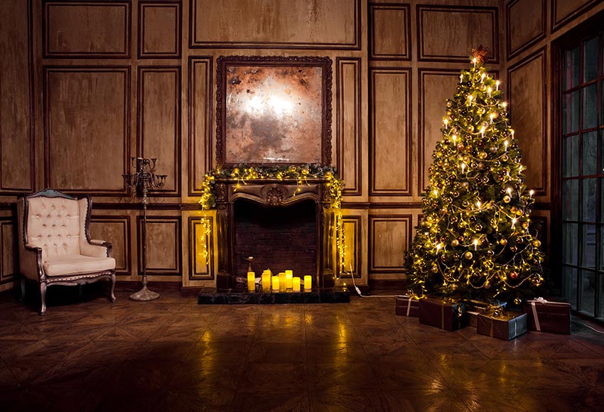 Classicalist Christmas Tree Fireplace Interior Room Decoration Backdrop GX-1099