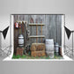 Barn Farm Tools Gray Grunge Wood Wall Backdrops HJ03184