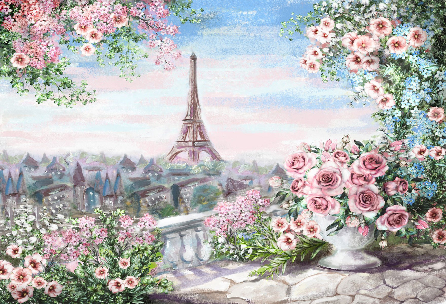 Spring Flowers Eiffel Tower Paris Photo Backdrop HJ03190 – Dbackdrop