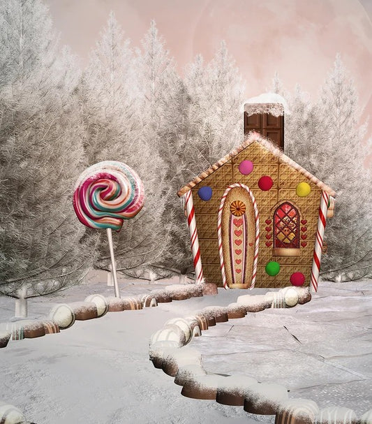Christmas Gingerbread House Snow Backdrop for Photography 
