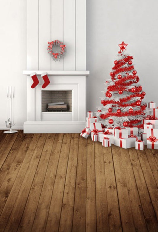 Fireplace Chimney Christmas Tree Gifts Backdrop for Photography