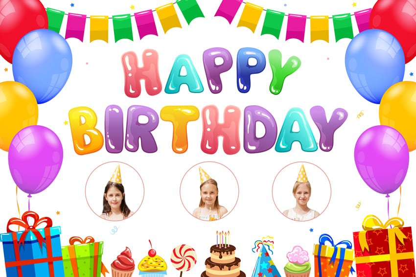 Colorful Balloons Custom Birthday Backdrop Banner