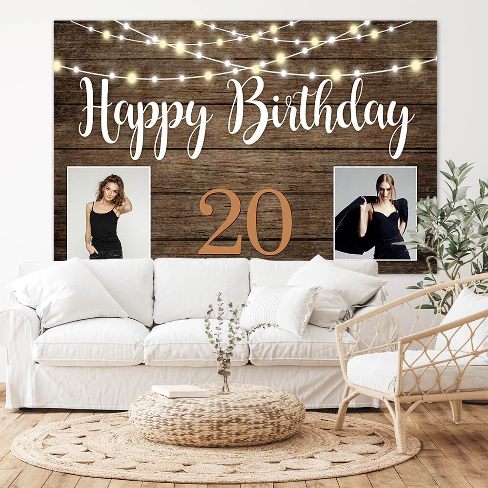 Custom Lighted Backdrop Custom Birthday Backdrop Wood Lights Background M-07 – Dbackdrop