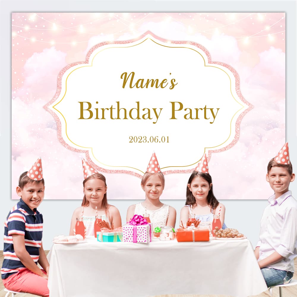 Pink Clouds Sky Personalized Birthday Party Backdrop M-12