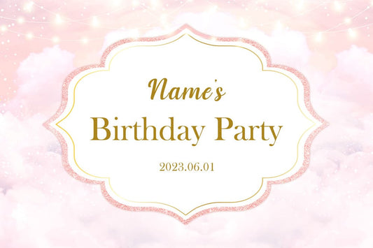 Pink Clouds Sky Personalized Birthday Party Backdrop